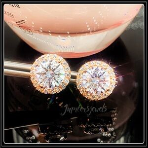 NEW 585 ROSE GOLD SIMULATED DIAMOND HALO ROUND EARRINGS